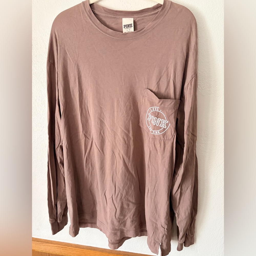 PINK Victoria's Secret Taupe Long Sleeve Tee